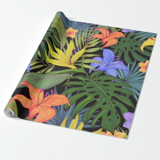 Tropical Hawaii Aloha Flower Graphic Wrapping Paper (Unrolled)
