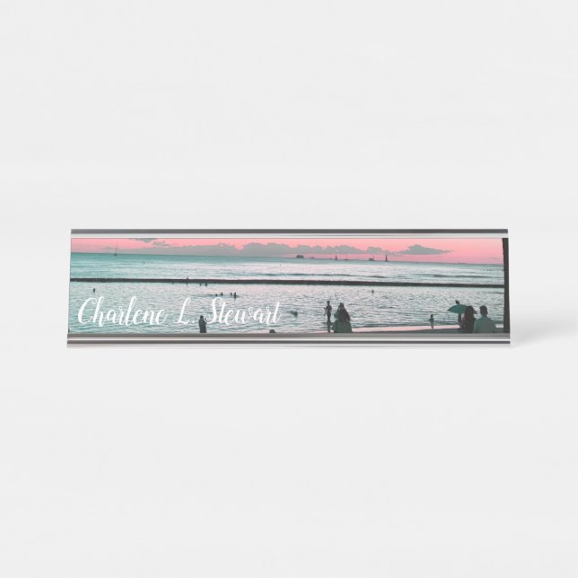Tropical Hawaii Beach Desk Name Plate (Front)
