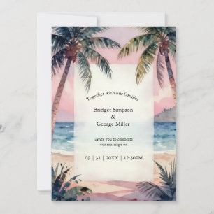 Tropical Hawaii Beach Palms Sunset wedding Invitation