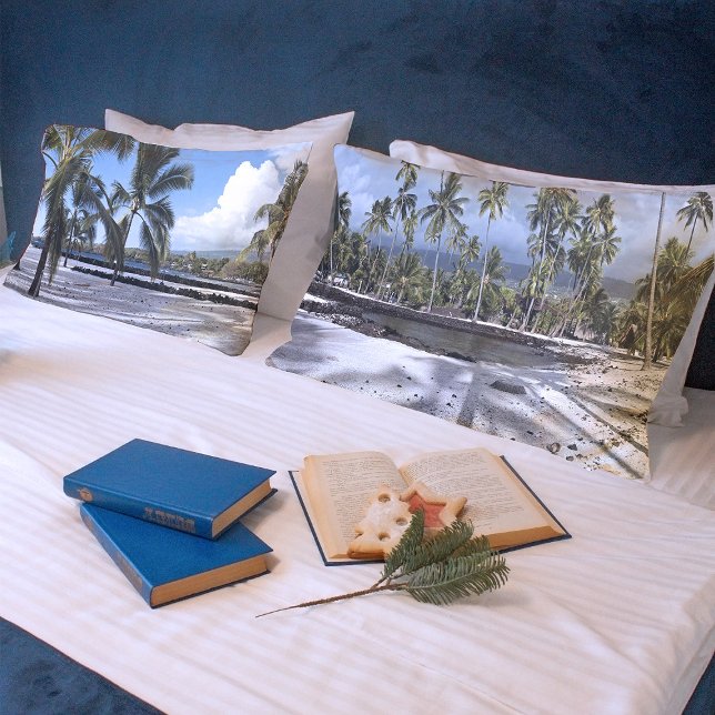 Tropical Hawaii Beach Panorama Scenic Photo Palms Pillowcase (Creator Uploaded)