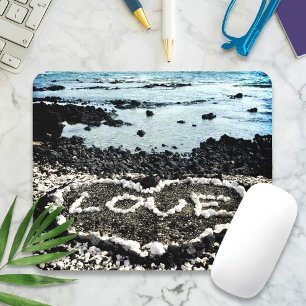 Tropical Hawaii Black Sand Beach Coral Love Heart Mouse Mat