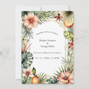 Tropical Hawaii boho palms floral Wedding  Invitation