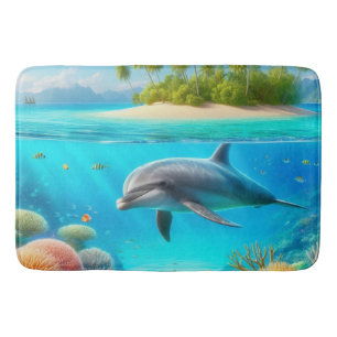 Tropical/Hawaii colourful underwater dolphin Bath Mat