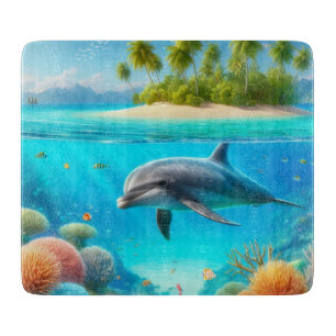 Tropical/Hawaii colourful underwater dolphin Cutting Board