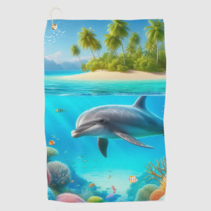 Tropical/Hawaii colourful underwater dolphin Golf Towel