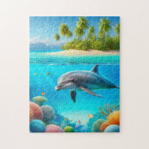 Tropical/Hawaii colourful underwater dolphin Jigsaw Puzzle
