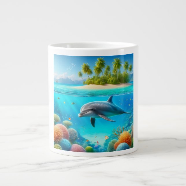 Tropical/Hawaii colourful underwater dolphin Large Coffee Mug (Front)