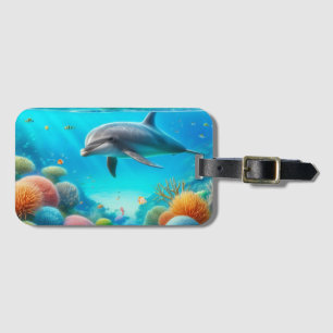 Tropical/Hawaii colourful underwater dolphin Luggage Tag