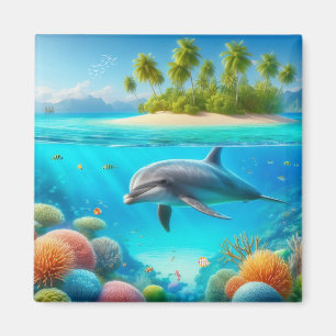 Tropical/Hawaii colourful underwater dolphin Magnet