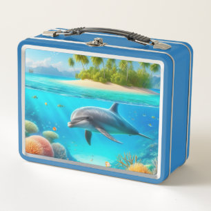 Tropical/Hawaii colourful underwater dolphin Metal Lunch Box