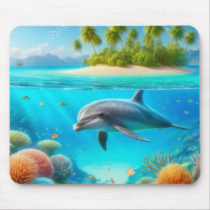 Tropical/Hawaii colourful underwater dolphin Mouse Mat