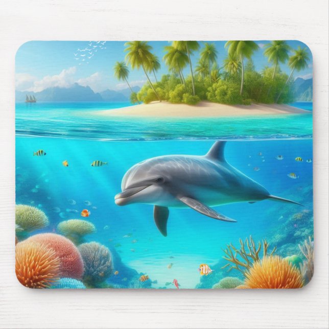 Tropical/Hawaii colourful underwater dolphin Mouse Mat (Front)