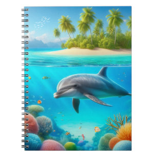 Tropical/Hawaii colourful underwater dolphin Notebook