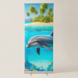 Tropical/Hawaii colourful underwater dolphin Retractable Banner