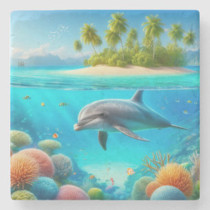 Tropical/Hawaii colourful underwater dolphin Stone Coaster