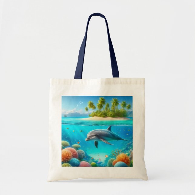 Tropical/Hawaii colourful underwater dolphin Tote Bag (Front)