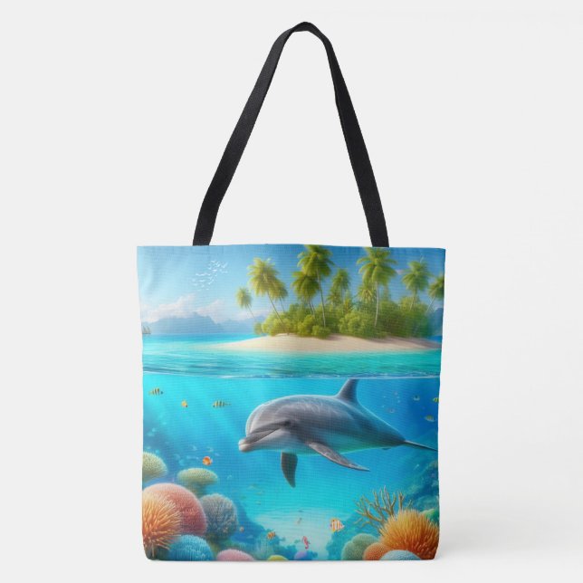Tropical/Hawaii colourful underwater dolphin Tote Bag (Front)
