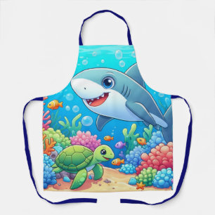 Tropical/Hawaii colourful underwater shark & turtl Apron