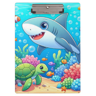 Tropical/Hawaii colourful underwater shark & turtl Clipboard