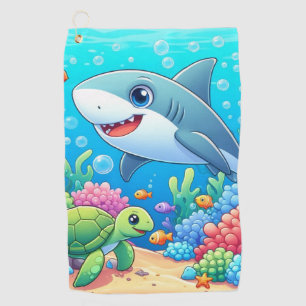 Tropical/Hawaii colourful underwater shark & turtl Golf Towel