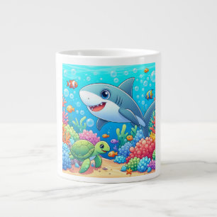 Tropical/Hawaii colourful underwater shark & turtl Large Coffee Mug