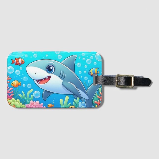 Tropical/Hawaii colourful underwater shark & turtl Luggage Tag (Front Horizontal)