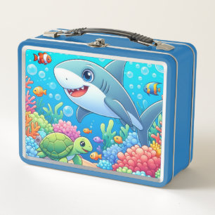 Tropical/Hawaii colourful underwater shark & turtl Metal Lunch Box