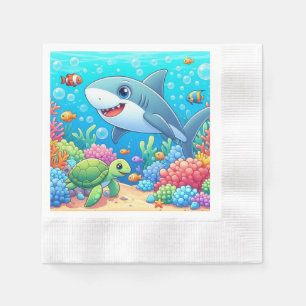 Tropical/Hawaii colourful underwater shark & turtl Napkin