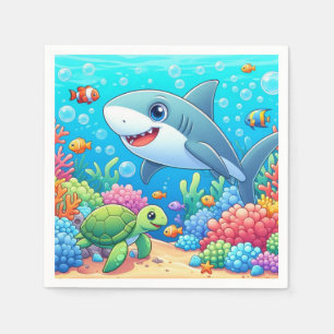 Tropical/Hawaii colourful underwater shark & turtl Napkin