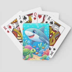 Tropical/Hawaii colourful underwater shark & turtl Playing Cards