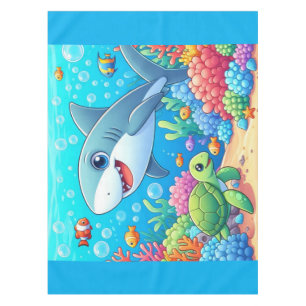 Tropical/Hawaii colourful underwater shark & turtl Tablecloth