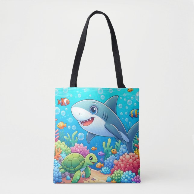 Tropical/Hawaii colourful underwater shark & turtl Tote Bag (Front)