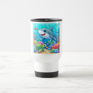 Tropical/Hawaii colourful underwater shark & turtl Travel Mug