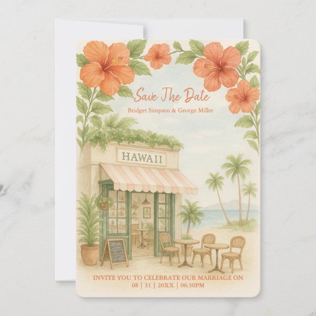 Tropical Hawaii Destination Wedding save the date  Invitation (Front)