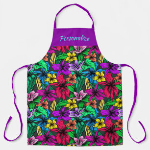 Tropical Hawaii Hibiscus Flowers Floral Design Apron