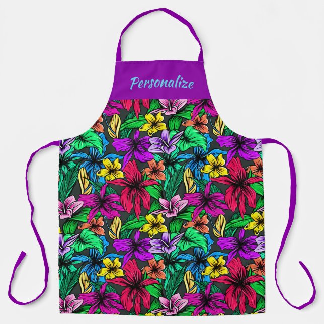 Tropical Hawaii Hibiscus Flowers Floral Design Apron (Front)
