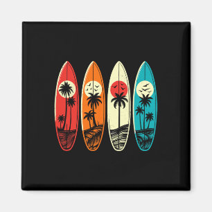 Tropical Hawaii Palm Surfing Beach Surfboard Retro Magnet
