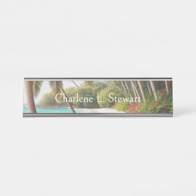 Tropical Hawaii Palms Beach Desk Name Plate (Front)