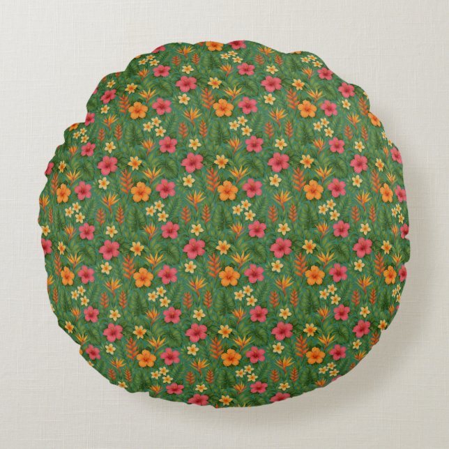 Tropical/Hawaii patterned floral Round Cushion (Front)