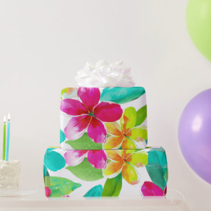 Tropical Hawaii Plumeria Pink Frangipani Floral Wrapping Paper
