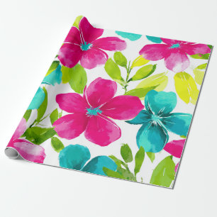 Tropical Hawaii Plumeria Pink Frangipani Floral Wrapping Paper