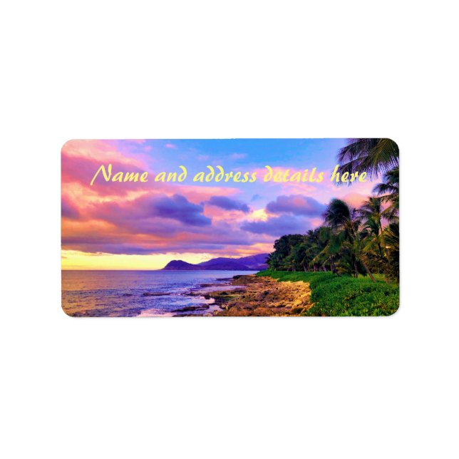 Tropical Hawaii Seashore Sunset Label (Front)