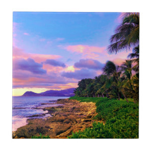 Tropical Hawaii Seashore Sunset Tile