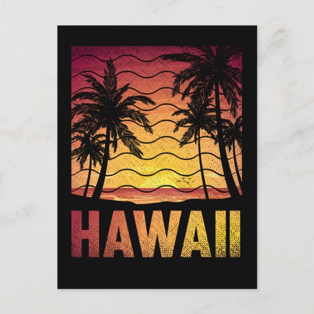 Tropical Hawaii Sunset Beach Retro Hawaiian Palms Postcard (Front)