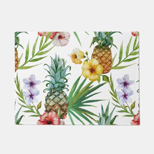 Tropical hawaii theme watercolor pineapple pattern doormat (Front)
