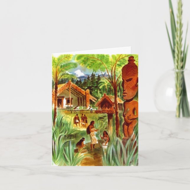 Tropical Hawaii Tiki Mahalo Thank You TY Card (Front)