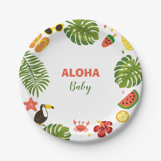 Tropical Hawaiian Aloha Baby Shower Paper Plate (Front)