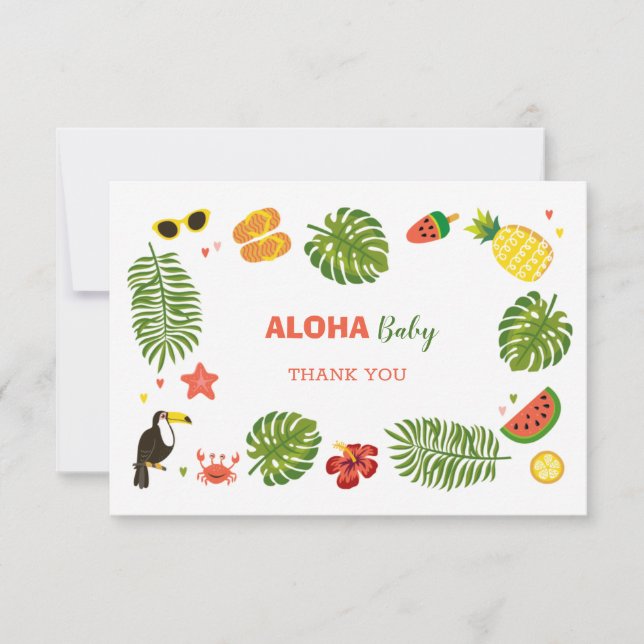 Tropical Hawaiian Aloha Baby Shower Thank You Card (Front)