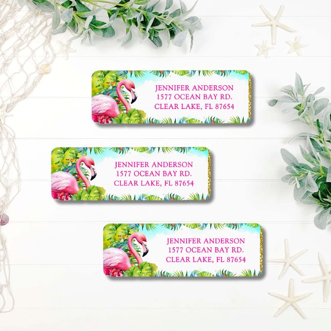 Tropical Hawaiian Aloha Flamingo Return Address (Creator Uploaded)