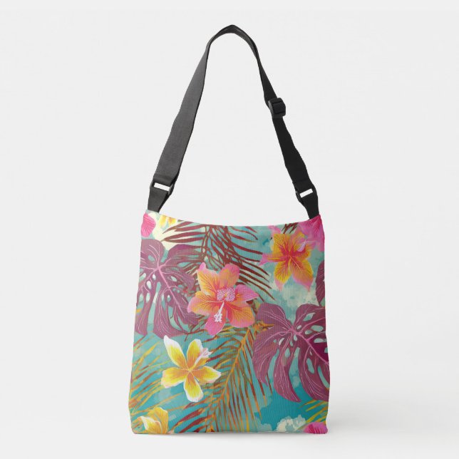 Tropical hawaiian aloha print crossbody bag (Front)